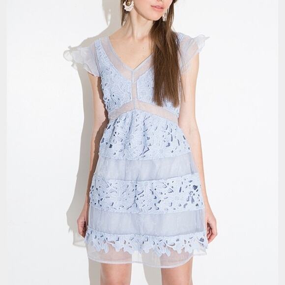 Elegant Blue Lace Mini Dress - Picture 2 of 11